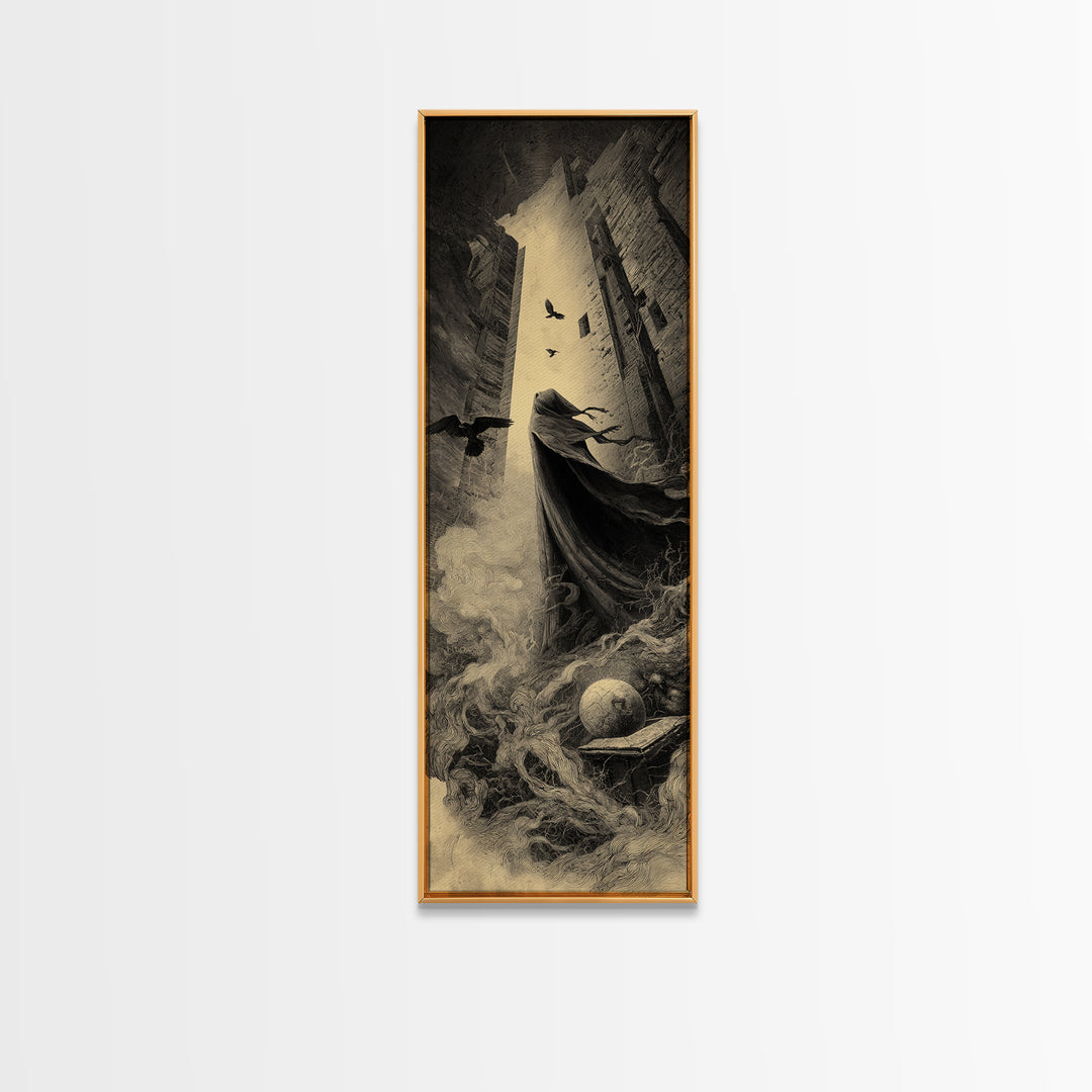 The Infinite Hallway, Surreal Apocalyptic Art, Tall Narrow Wall Art, Dark Halloween Decor, Framed Canvas Print, Halloween Wall Art