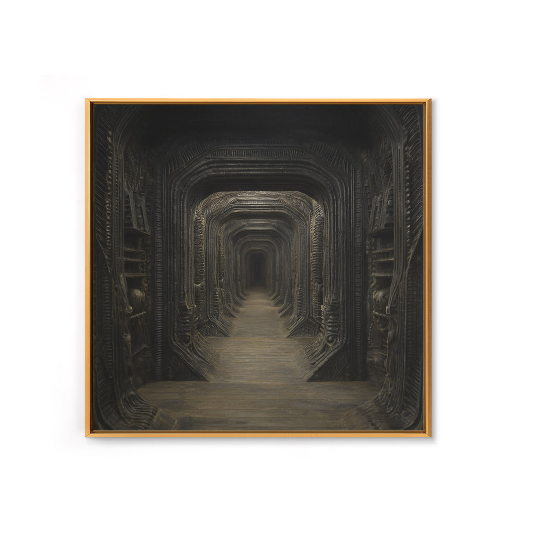 The Infinite Hallway, Biomechanical Horror Art, Square Wall Art, Dark Fantasy Wall Art, Framed Canvas Print, Halloween Wall Art