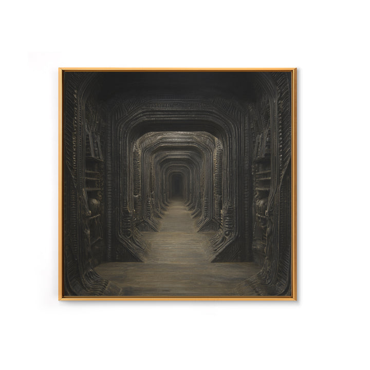 The Infinite Hallway, Biomechanical Horror Art, Square Wall Art, Dark Fantasy Wall Art, Framed Canvas Print, Halloween Wall Art