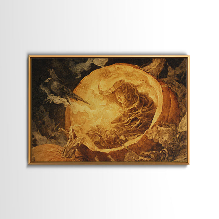 The Moon Inside A Pumpkin, Dark Renaissance Art, Landscape Wall Art, Dark Fantasy Wall Art, Framed Canvas Print