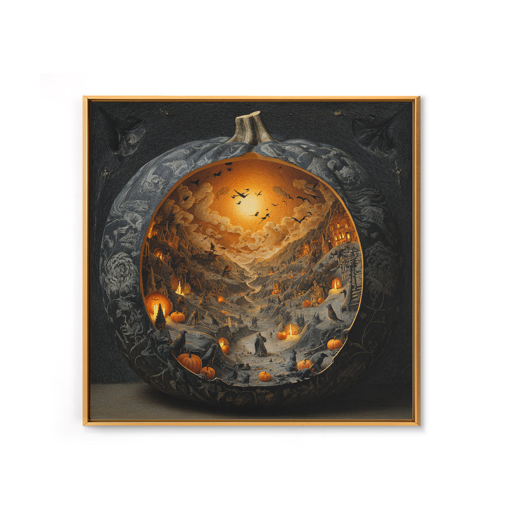 The Moon Inside A Pumpkin, Danse Macabre Art, Square Wall Art, Dark Halloween Decor, Framed Canvas Print