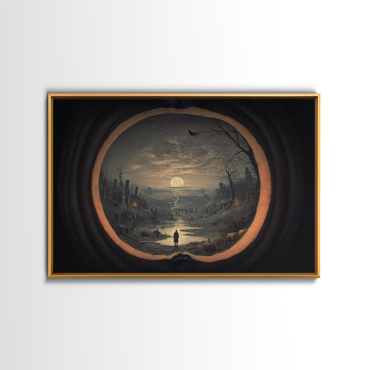 The Moon Inside A Pumpkin, Romantic Gothic Landscape, Landscape Wall Art, Macabre Wall Art, Canvas Print, Halloween Wall Art