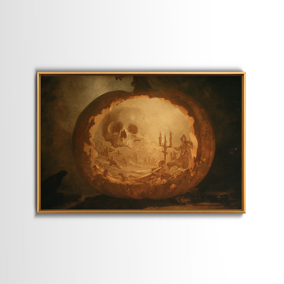 The Moon Inside A Pumpkin, Decadent Gothic Art, Landscape Wall Art, Dark Halloween Decor, Framed Canvas Print, Halloween Wall Art