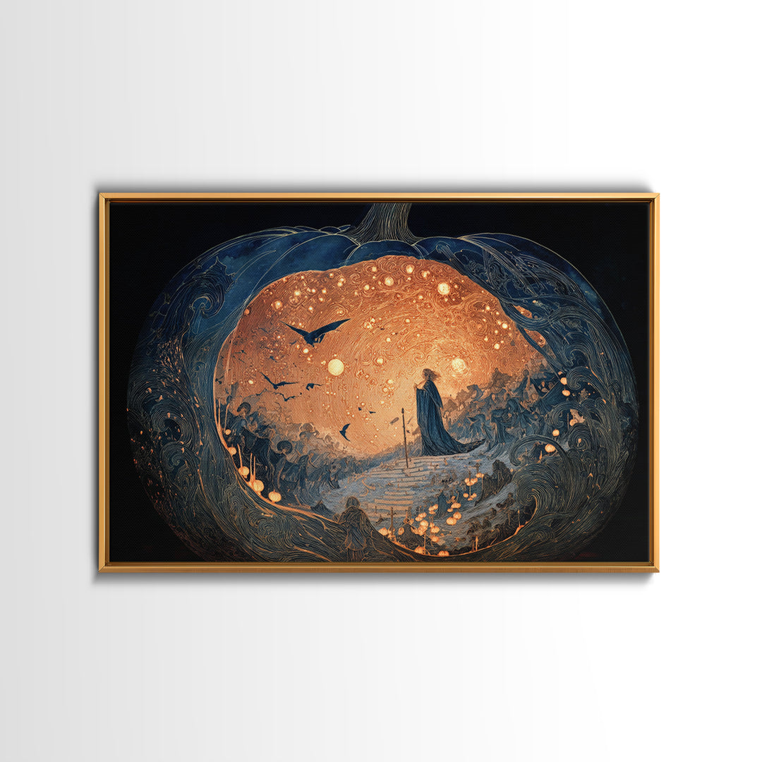 The Moon Inside A Pumpkin, Symbolist Death Art, Landscape Wall Art, Dark Fantasy Wall Art, Canvas Print, Halloween Wall Art