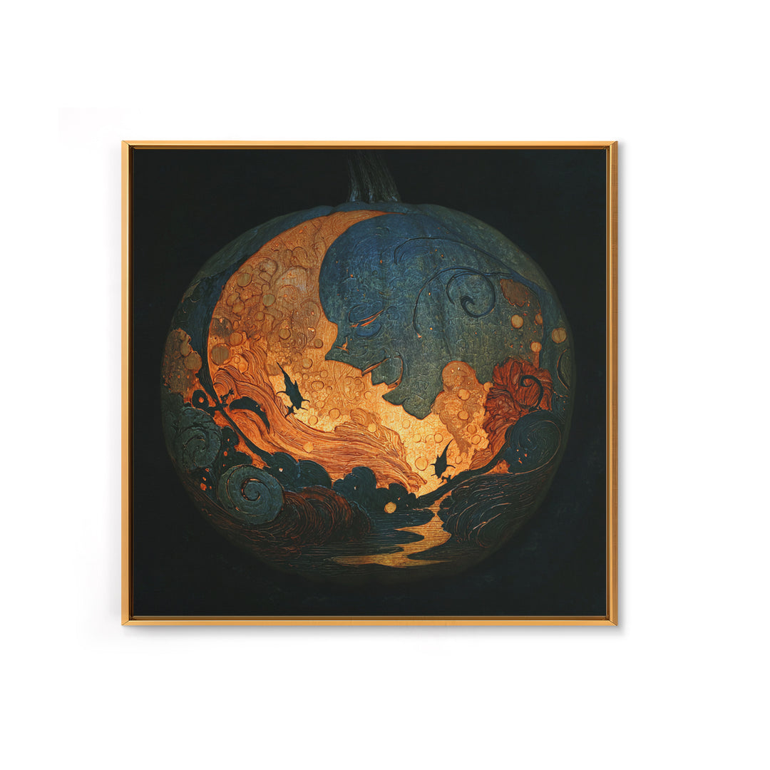 The Moon Inside A Pumpkin, Dark Symbolist Art, Square Wall Art, Macabre Wall Art, Canvas Print, Halloween Wall Art