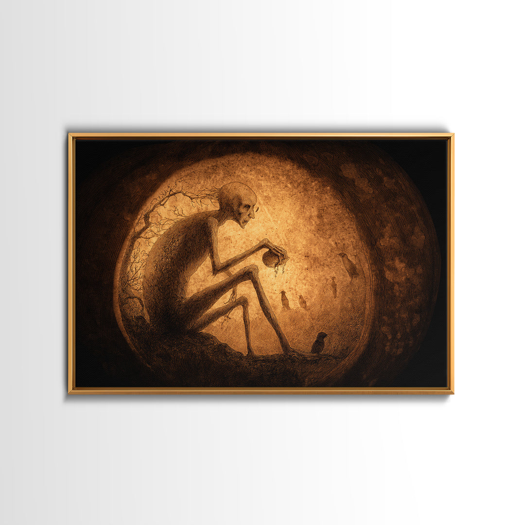 The Moon Inside A Pumpkin, Expressionist Nightmare Art, Landscape Wall Art, Dark Fantasy Wall Art, Canvas Print, Halloween Wall Art