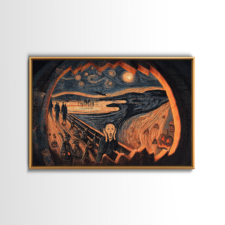 The Moon Inside A Pumpkin, Expressionist Gothic Art, Landscape Wall Art, Dark Fantasy Wall Art, Framed Canvas Print, Halloween Wall Art