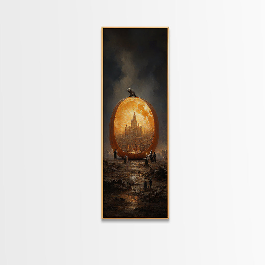 The Moon Inside A Pumpkin, Surreal Apocalyptic Art, Tall Narrow Wall Art, Dark Fantasy Wall Art, Framed Canvas Print