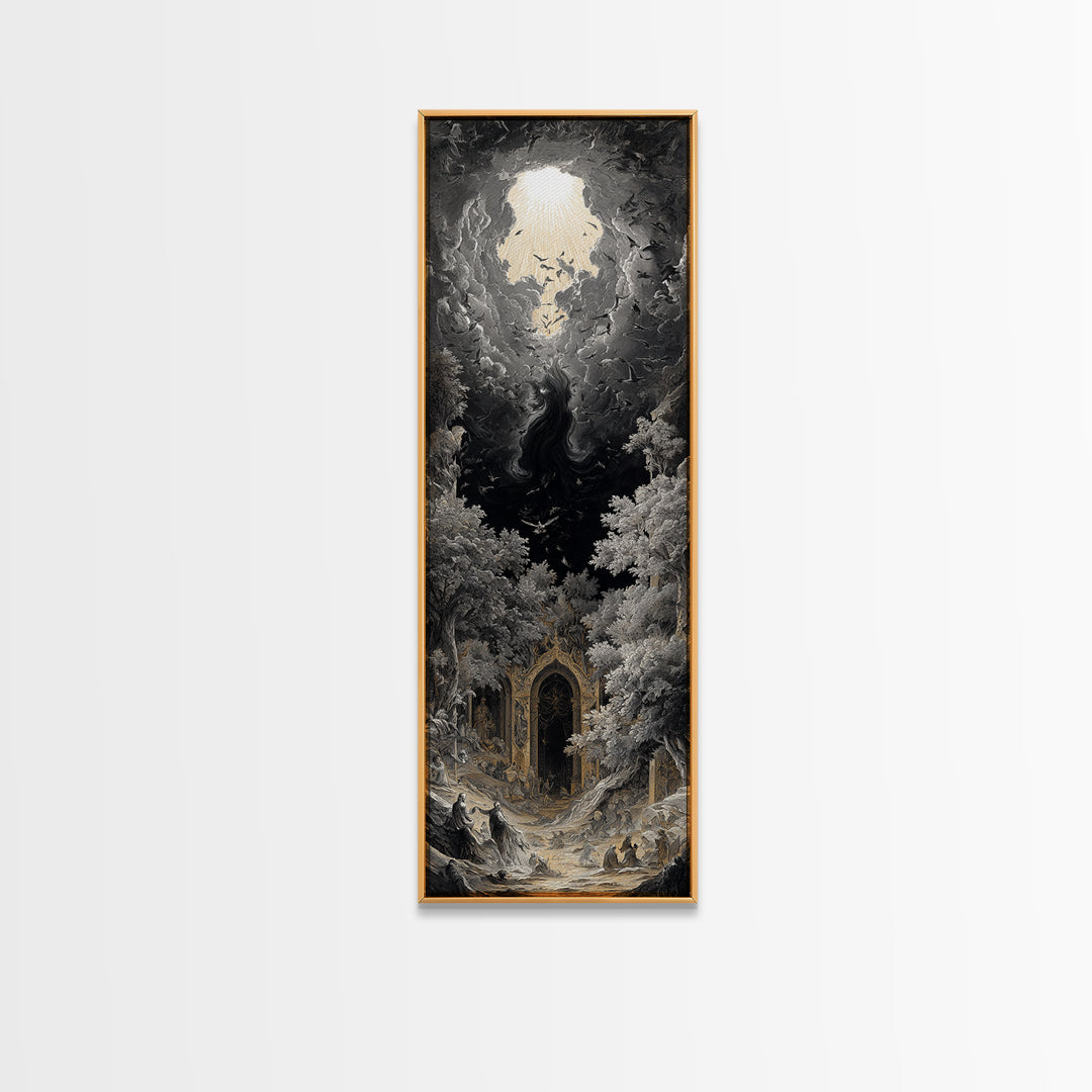 The Autumn-Leaf Ghost, Gothic Engraving Art, Tall Narrow Wall Art, Macabre Wall Art, Canvas Print, Halloween Wall Art