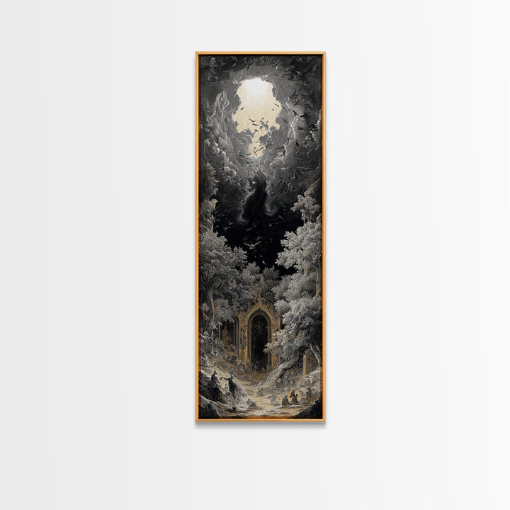 The Autumn-Leaf Ghost, Gothic Engraving Art, Tall Narrow Wall Art, Macabre Wall Art, Canvas Print, Halloween Wall Art