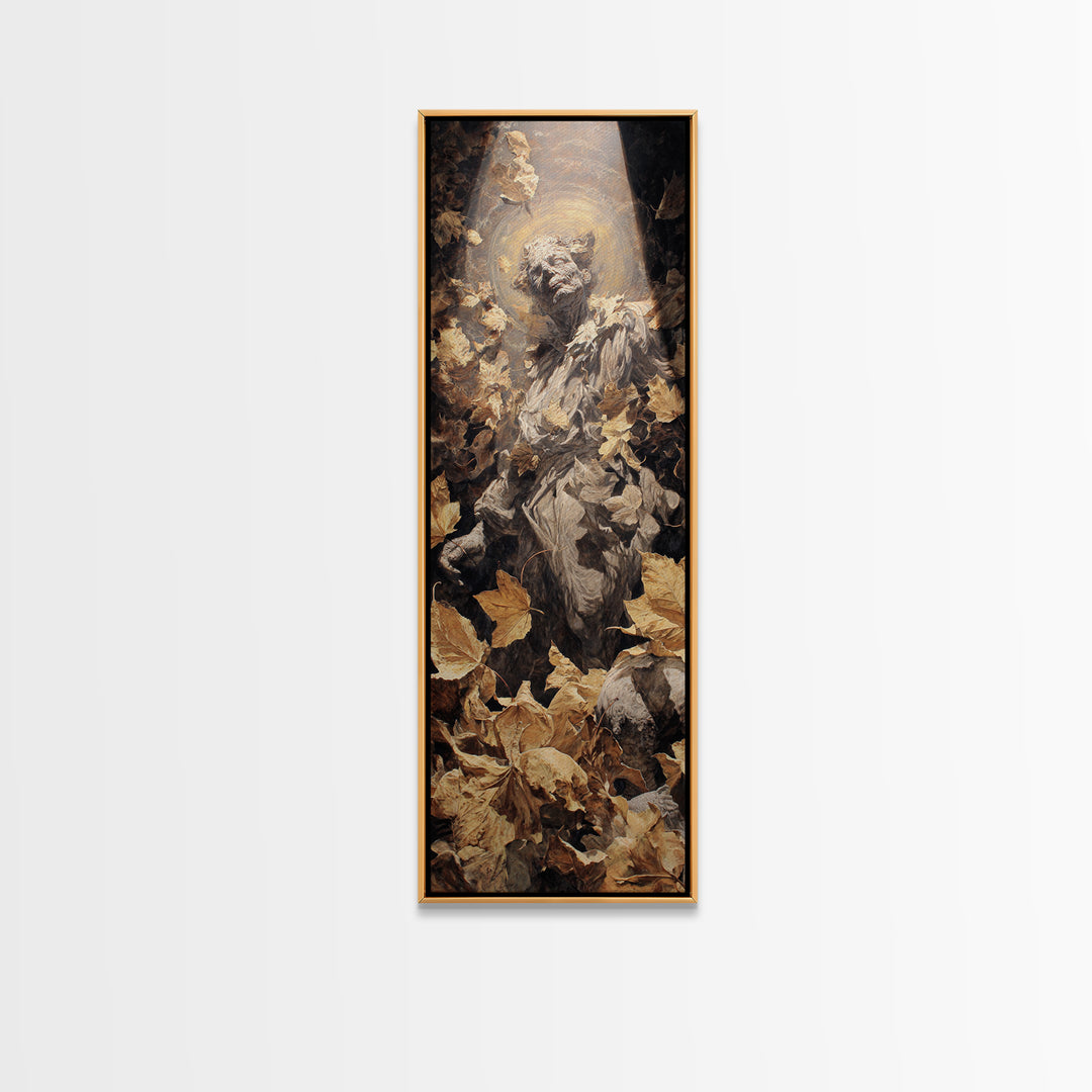 The Autumn-Leaf Ghost, Dark Renaissance Art, Tall Narrow Wall Art, Dark Fantasy Wall Art, Framed Canvas Print, Halloween Wall Art