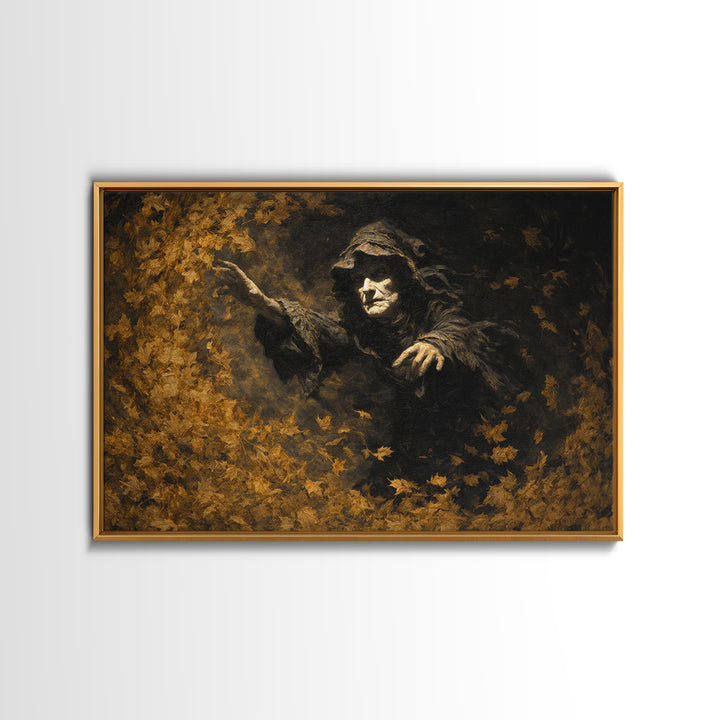 The Autumn-Leaf Ghost, Dark Romantic Horror Art, Landscape Wall Art, Macabre Wall Art, Framed Canvas Print, Halloween Wall Art