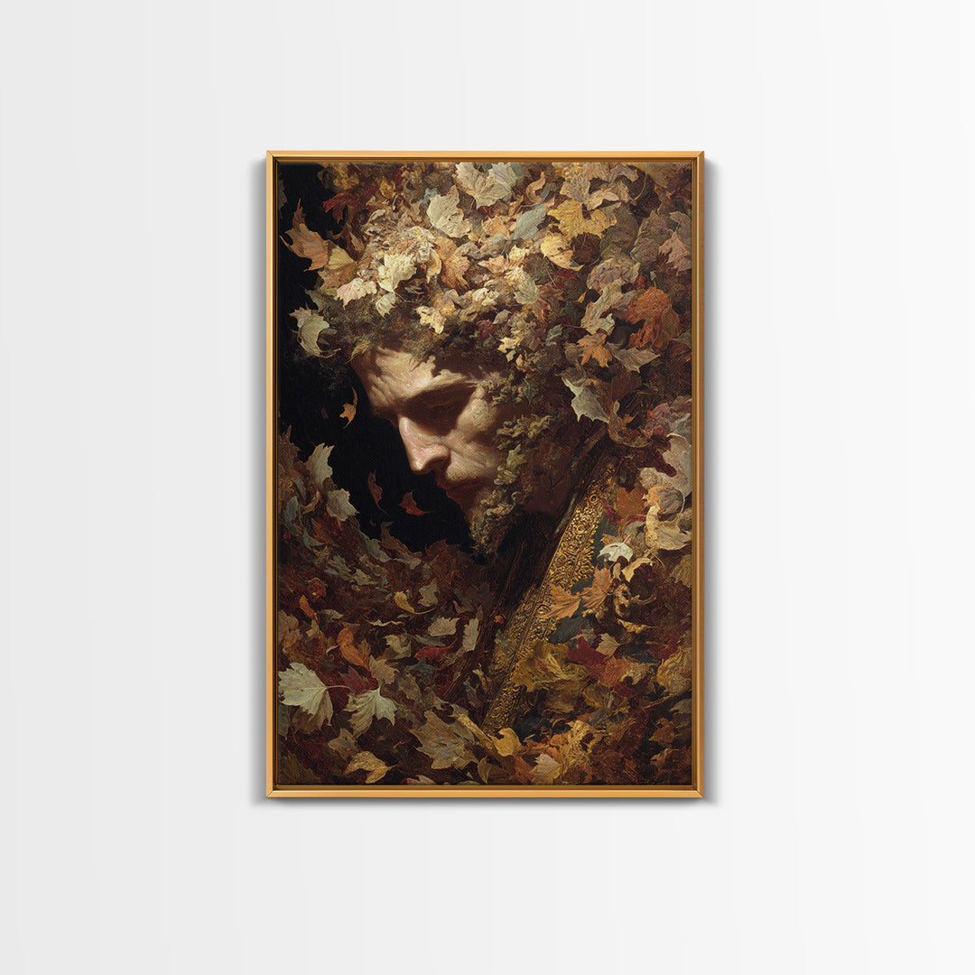 The Autumn-Leaf Ghost, Ornate Symbolist Art, Vertical Wall Art, Dark Halloween Decor, Framed Canvas Print, Halloween Wall Art