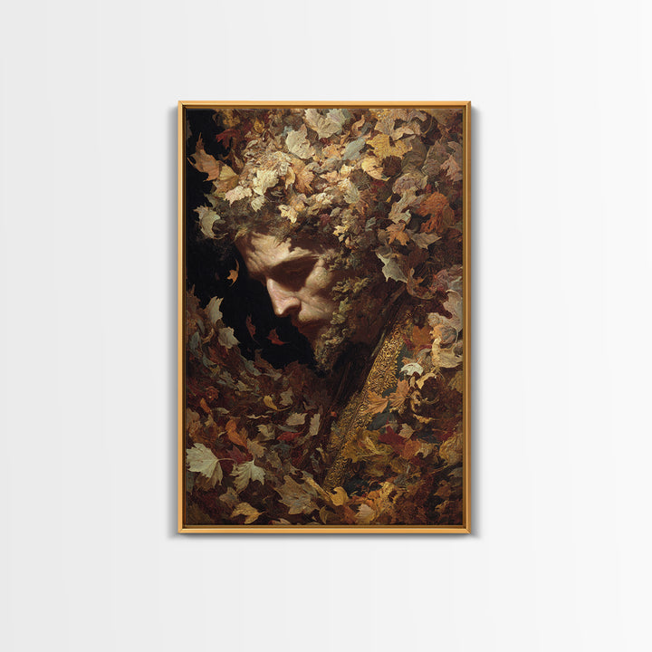 The Autumn-Leaf Ghost, Ornate Symbolist Art, Vertical Wall Art, Dark Halloween Decor, Framed Canvas Print, Halloween Wall Art