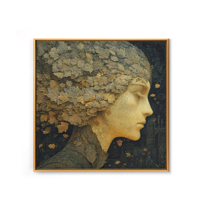 The Autumn-Leaf Ghost, Symbolist Death Art, Square Wall Art, Macabre Wall Art, Framed Canvas Print, Halloween Wall Art