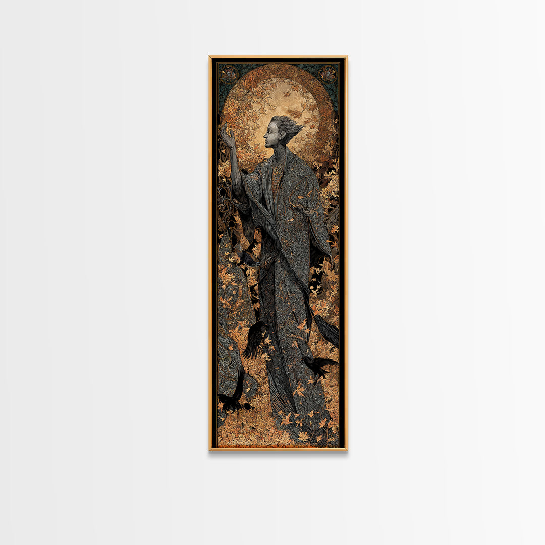 The Autumn-Leaf Ghost, Stained Glass Gothic Art, Tall Narrow Wall Art, Dark Fantasy Wall Art, Canvas Print, Halloween Wall Art