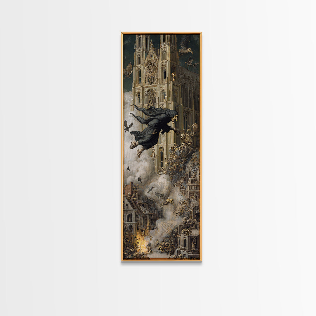 The Cathedral Of Bones, Medieval Grotesque Art, Tall Narrow Wall Art, Dark Halloween Decor, Framed Canvas Print, Halloween Wall Art