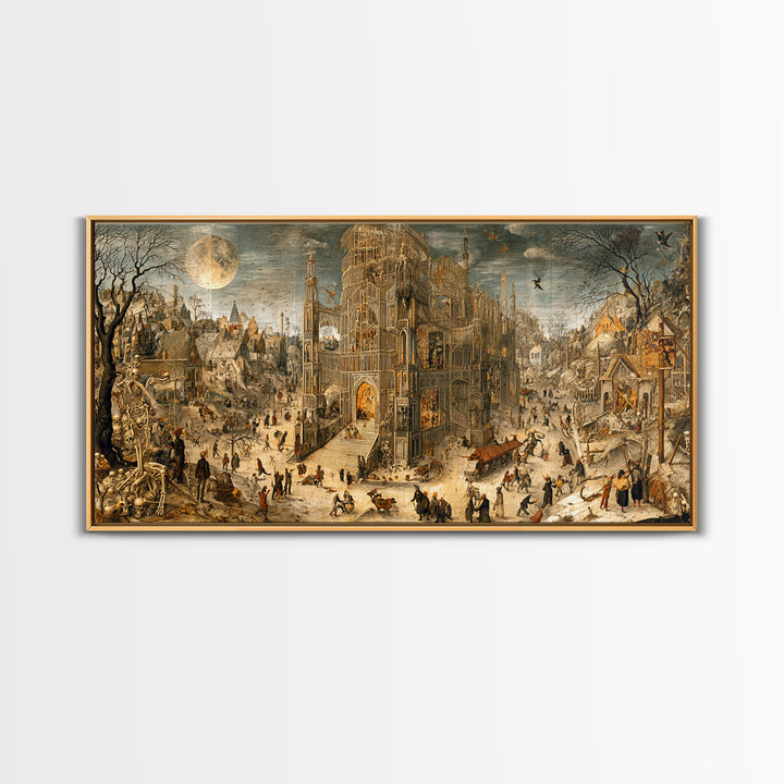 The Cathedral Of Bones, Northern Renaissance Horror, Wide Panoramic Art, Gothic Horror Wall Art, Framed Canvas Print