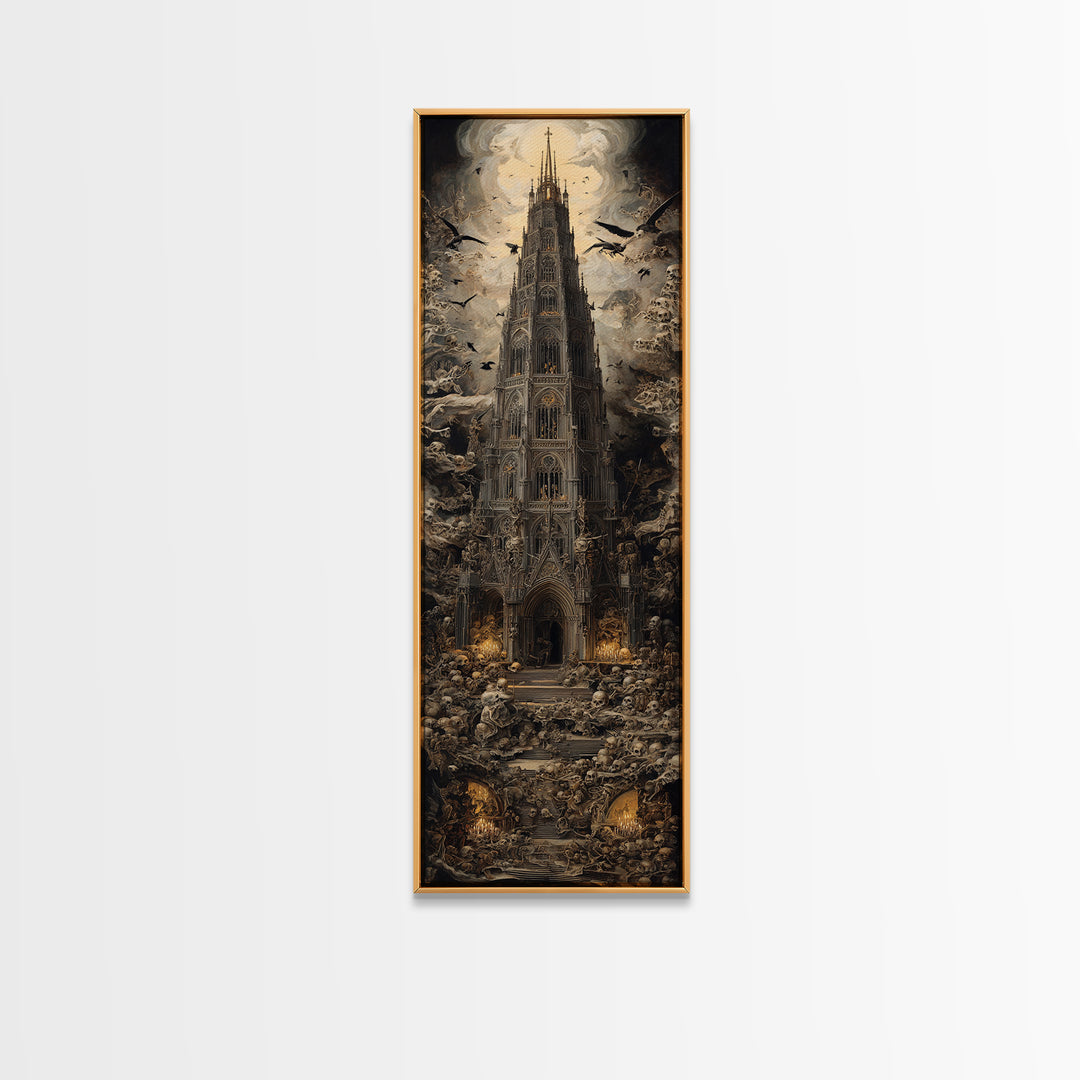 The Cathedral Of Bones, Dark Renaissance Art, Tall Narrow Wall Art, Dark Fantasy Wall Art, Canvas Print, Halloween Wall Art