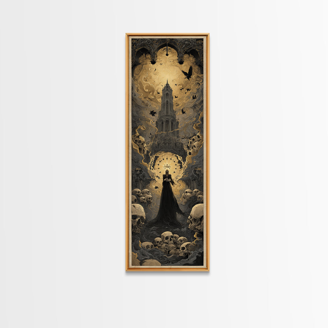 The Cathedral Of Bones, Visionary Gothic Art, Tall Narrow Wall Art, Gothic Horror Wall Art, Canvas Print, Halloween Wall Art