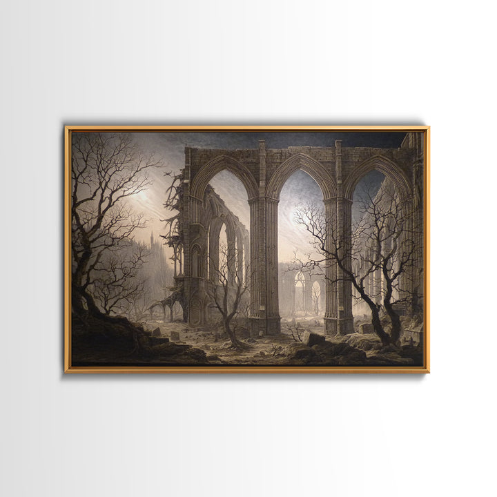 The Cathedral Of Bones, Romantic Gothic Landscape, Landscape Wall Art, Dark Fantasy Wall Art, Framed Canvas Print