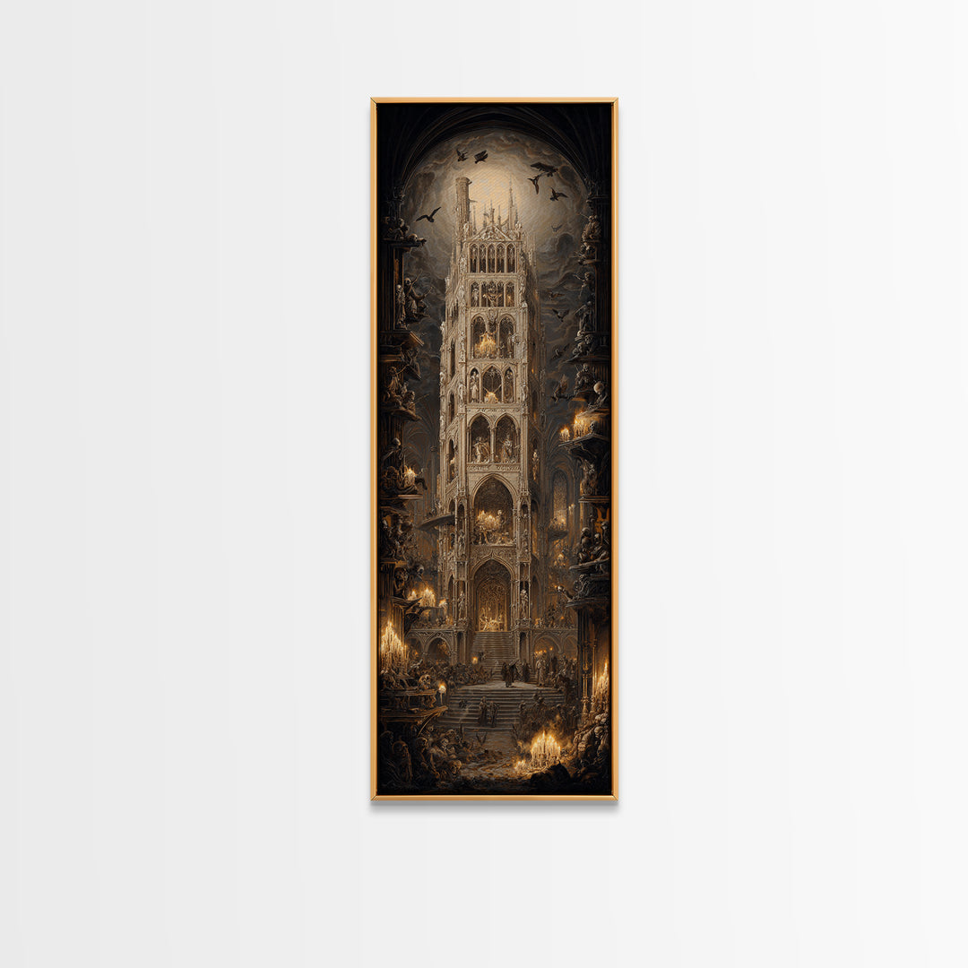 The Cathedral Of Bones, Ornate Symbolist Art, Tall Narrow Wall Art, Macabre Wall Art, Canvas Print, Halloween Wall Art