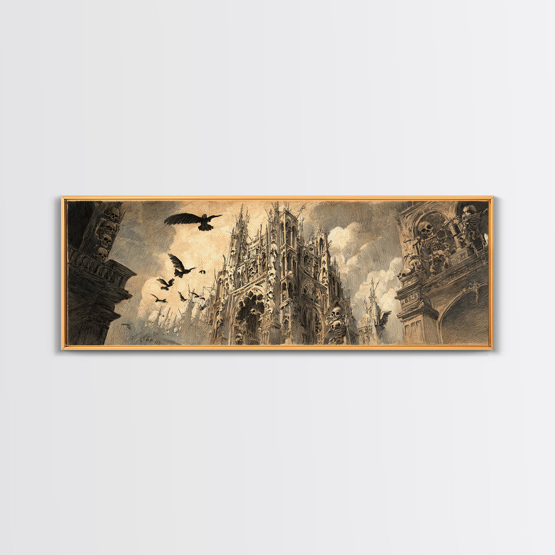 The Cathedral Of Bones, Expressionist Nightmare Art, Extra Wide Wall Art, Dark Fantasy Wall Art, Canvas Print, Halloween Wall Art