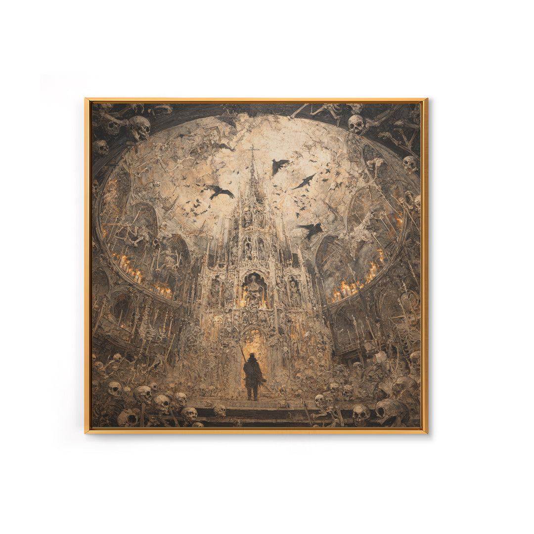 The Cathedral Of Bones, Grotesque Carnival Art, Square Wall Art, Dark Halloween Decor, Framed Canvas Print, Halloween Wall Art