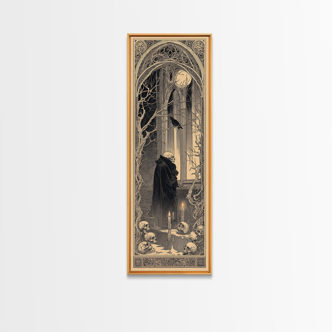 The Cathedral Of Bones, Decadent Line Art, Tall Narrow Wall Art, Macabre Wall Art, Canvas Print, Halloween Wall Art