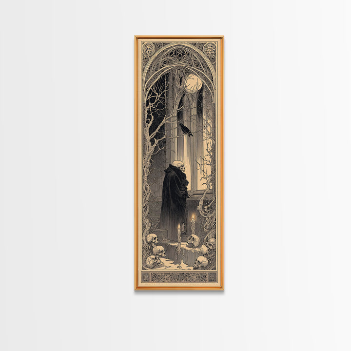 The Cathedral Of Bones, Decadent Line Art, Tall Narrow Wall Art, Macabre Wall Art, Canvas Print, Halloween Wall Art
