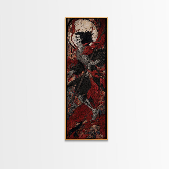 The Cathedral Of Bones, Stained Glass Gothic Art, Tall Narrow Wall Art, Macabre Wall Art, Framed Canvas Print, Halloween Wall Art