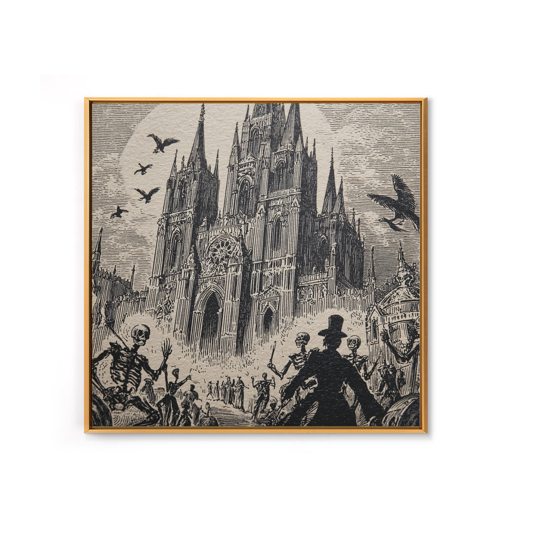 The Cathedral Of Bones, Macabre Folk Print Art, Square Wall Art, Macabre Wall Art, Canvas Print, Halloween Wall Art