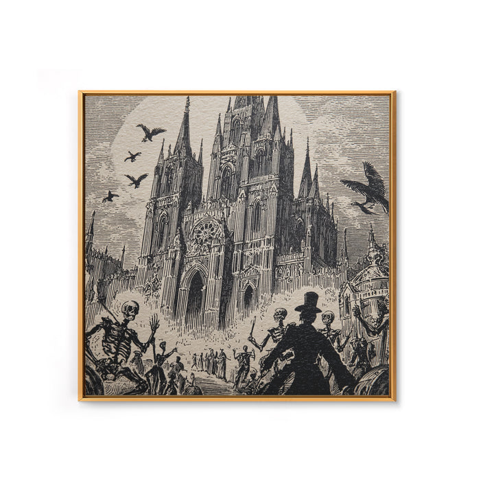 The Cathedral Of Bones, Macabre Folk Print Art, Square Wall Art, Macabre Wall Art, Canvas Print, Halloween Wall Art