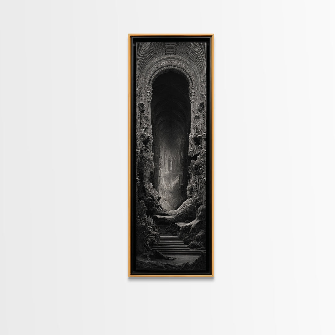 The Cathedral Of Bones, Biomechanical Horror Art, Tall Narrow Wall Art, Macabre Wall Art, Framed Canvas Print, Halloween Wall Art