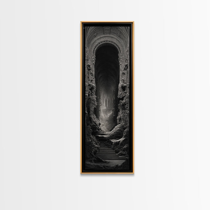 The Cathedral Of Bones, Biomechanical Horror Art, Tall Narrow Wall Art, Macabre Wall Art, Framed Canvas Print, Halloween Wall Art