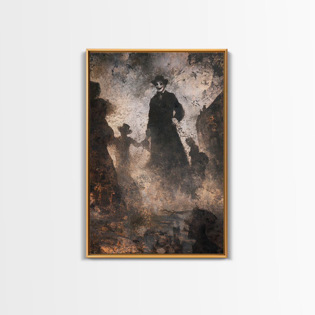 The Town Where Shadows Live, Dark Romantic Horror Art, Vertical Wall Art, Gothic Horror Wall Art, Framed Canvas Print, Halloween Wall Art