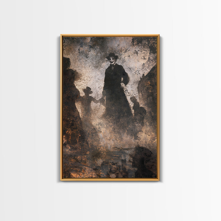 The Town Where Shadows Live, Dark Romantic Horror Art, Vertical Wall Art, Gothic Horror Wall Art, Framed Canvas Print, Halloween Wall Art