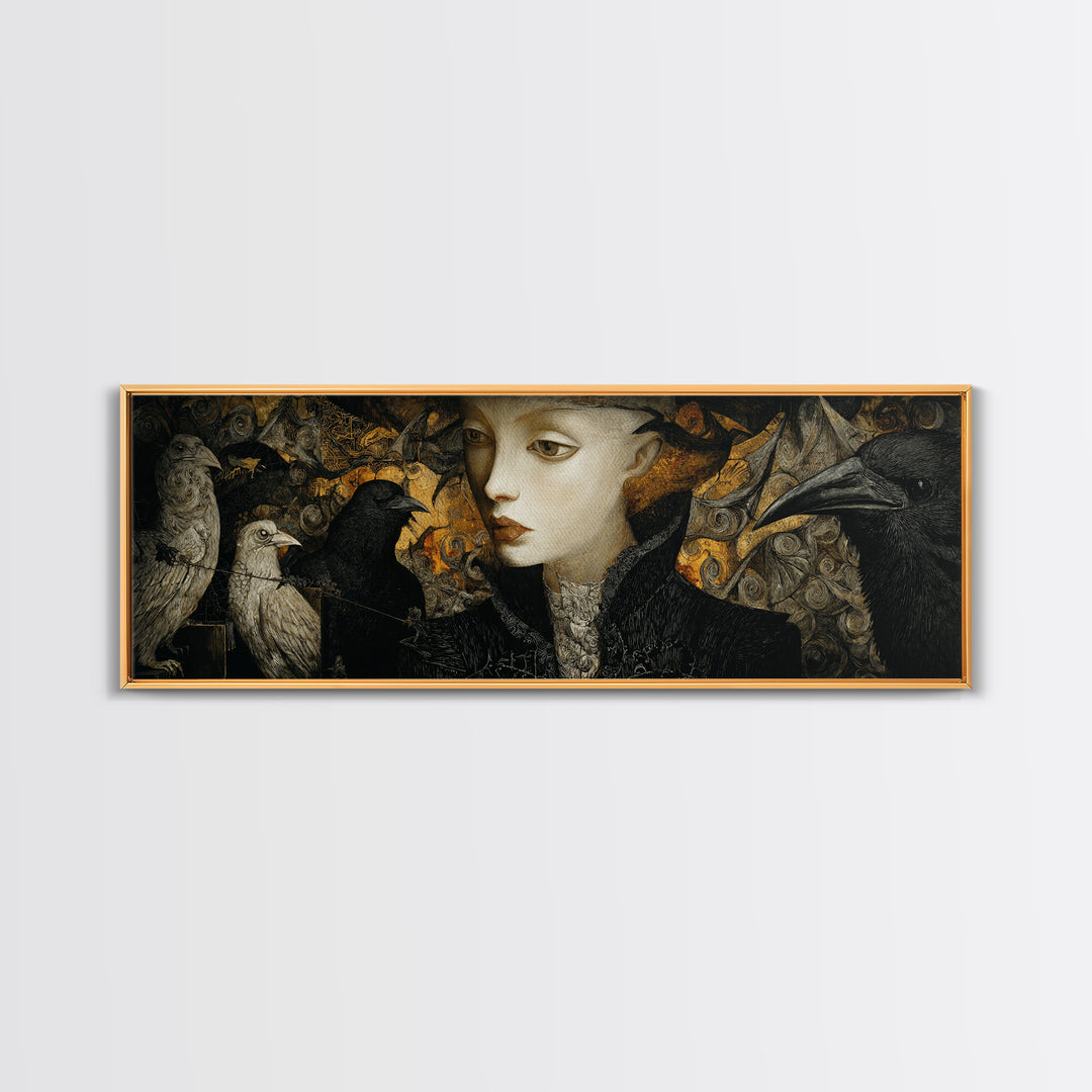 The Town Where Shadows Live, Visionary Gothic Art, Extra Wide Wall Art, Macabre Wall Art, Framed Canvas Print, Halloween Wall Art