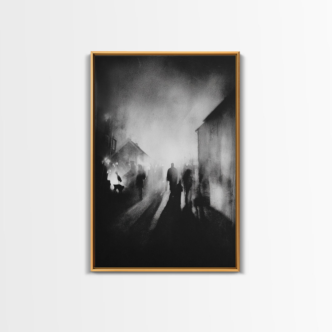 The Town Where Shadows Live, Symbolist Dream Art, Vertical Wall Art, Dark Halloween Decor, Canvas Print, Halloween Wall Art