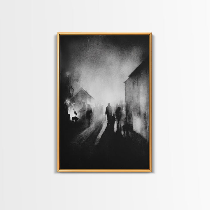 The Town Where Shadows Live, Symbolist Dream Art, Vertical Wall Art, Dark Halloween Decor, Canvas Print, Halloween Wall Art