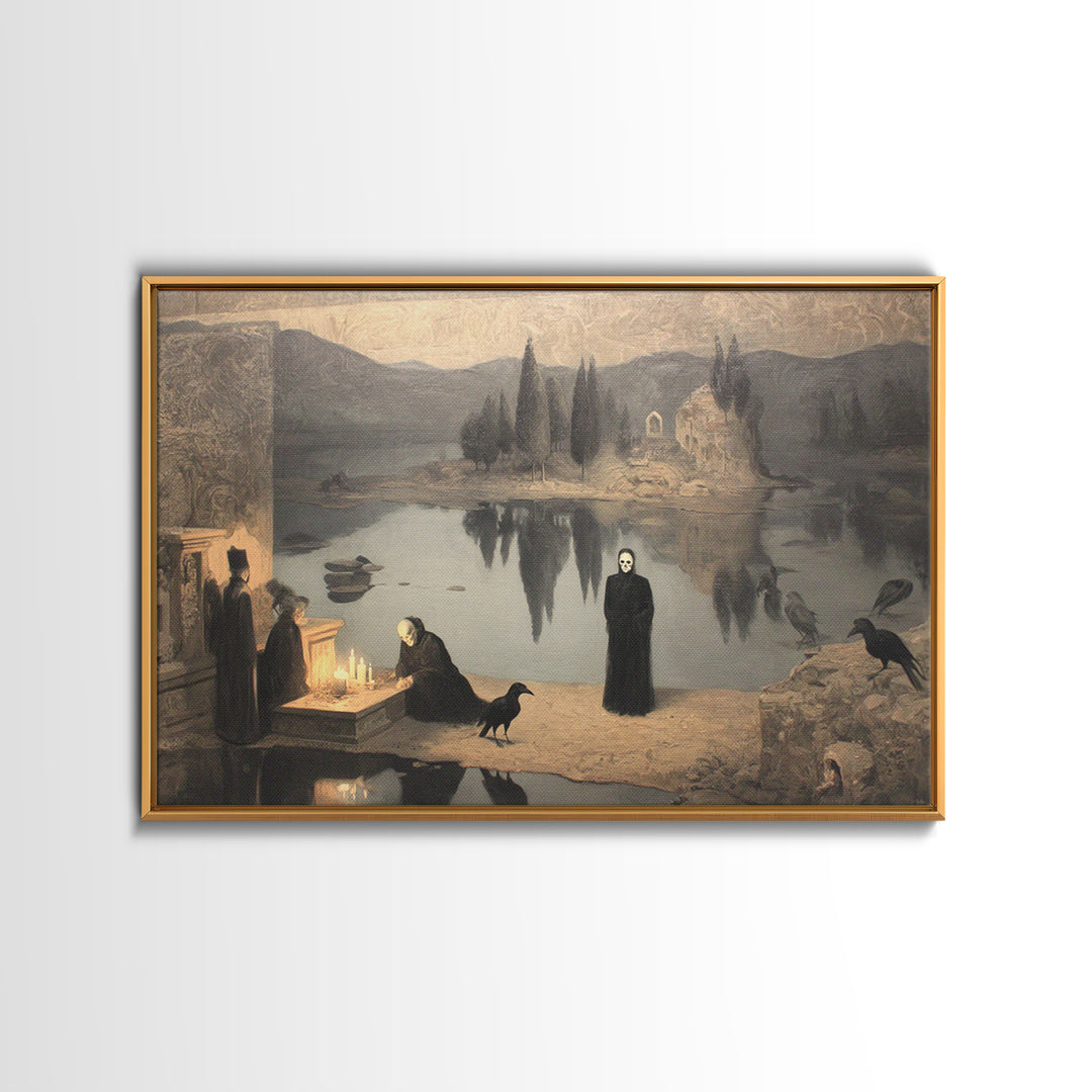 The Town Where Shadows Live, Symbolist Gothic Landscape, Landscape Wall Art, Dark Fantasy Wall Art, Canvas Print, Halloween Wall Art