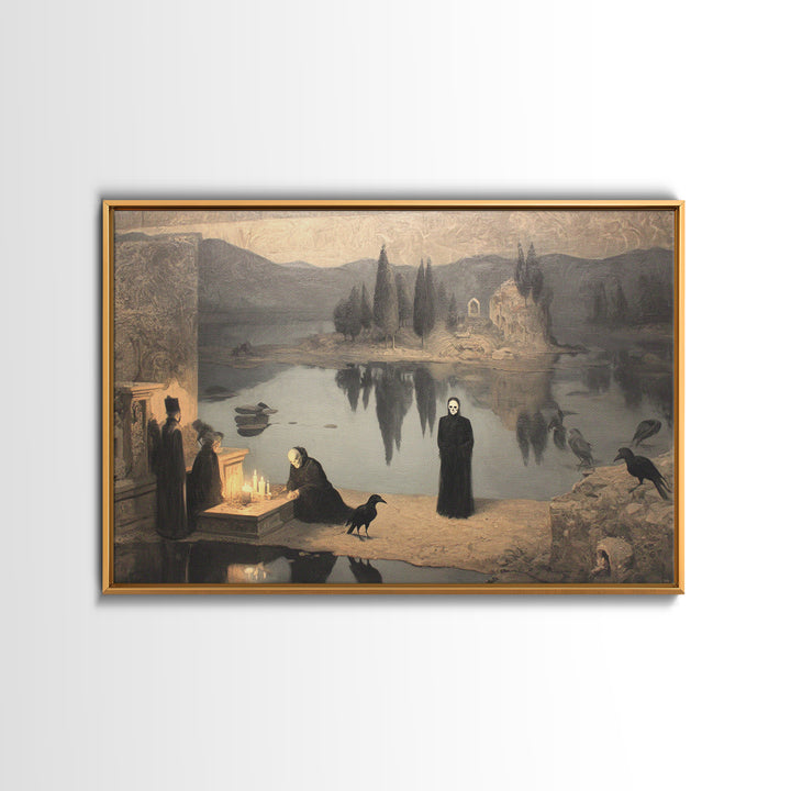 The Town Where Shadows Live, Symbolist Gothic Landscape, Landscape Wall Art, Dark Fantasy Wall Art, Canvas Print, Halloween Wall Art