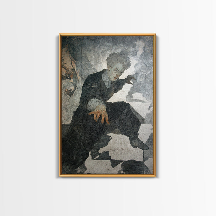 The Town Where Shadows Live, Symbolist Death Art, Vertical Wall Art, Dark Fantasy Wall Art, Framed Canvas Print, Halloween Wall Art