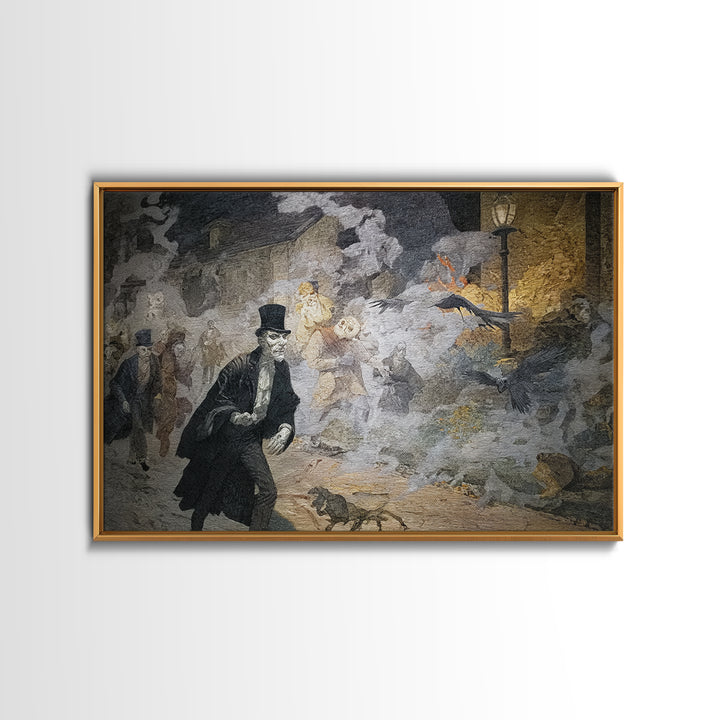 The Town Where Shadows Live, Symbolist Etching Art, Landscape Wall Art, Gothic Horror Wall Art, Framed Canvas Print, Halloween Wall Art