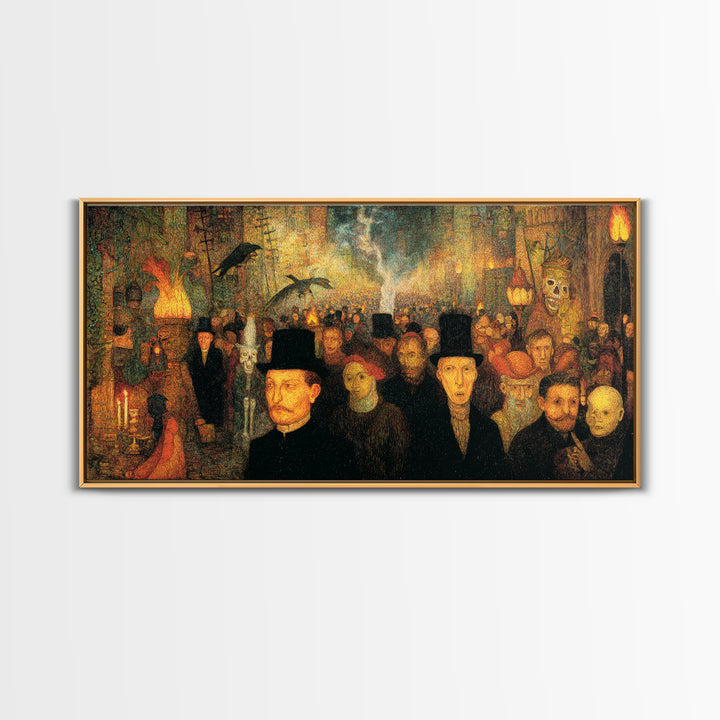 The Town Where Shadows Live, Grotesque Carnival Art, Wide Panoramic Art, Dark Halloween Decor, Canvas Print, Halloween Wall Art