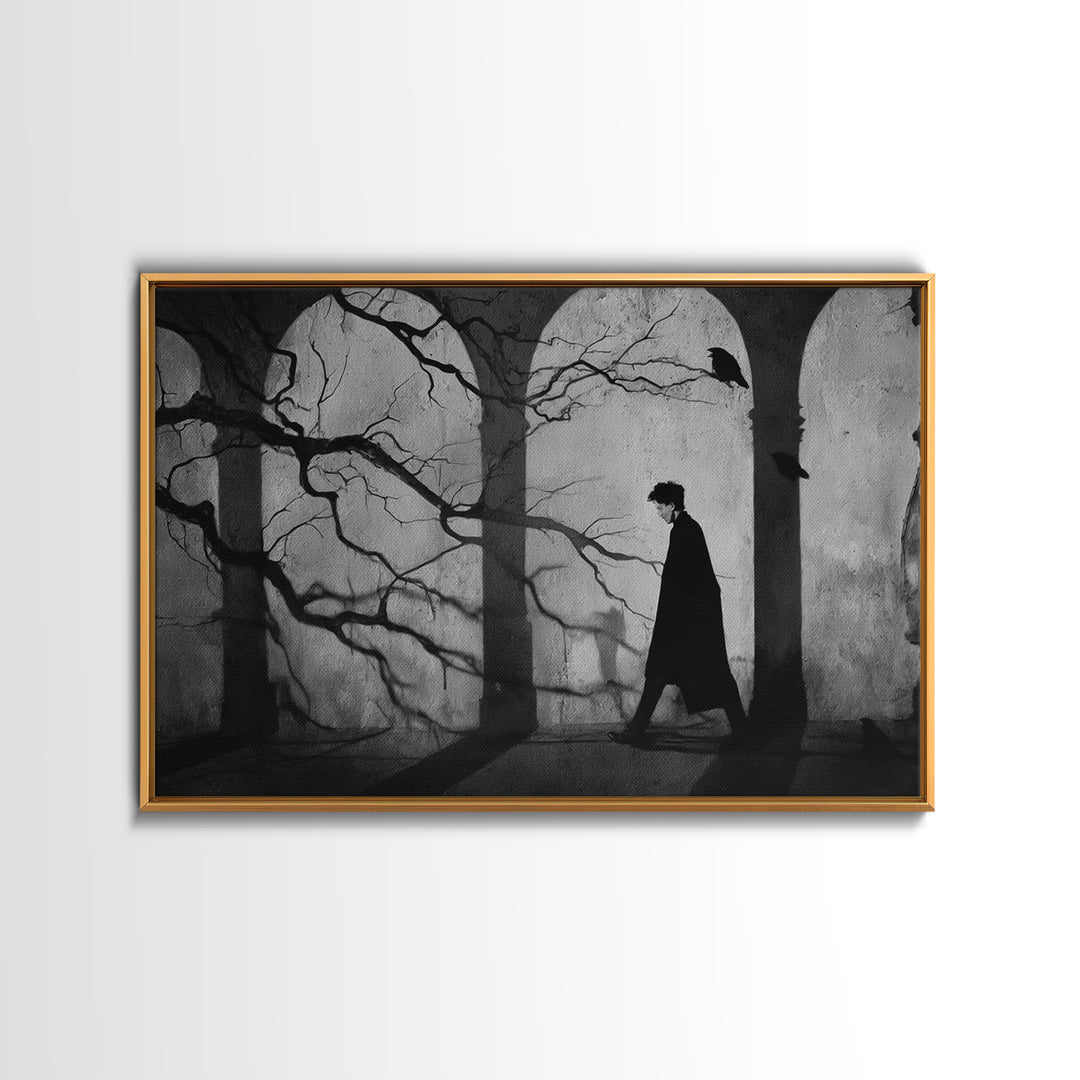 The Town Where Shadows Live, Expressionist Gothic Art, Landscape Wall Art, Dark Fantasy Wall Art, Framed Canvas Print, Halloween Wall Art