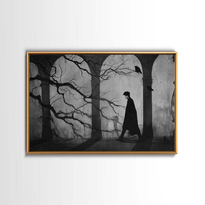 The Town Where Shadows Live, Expressionist Gothic Art, Landscape Wall Art, Dark Fantasy Wall Art, Framed Canvas Print, Halloween Wall Art