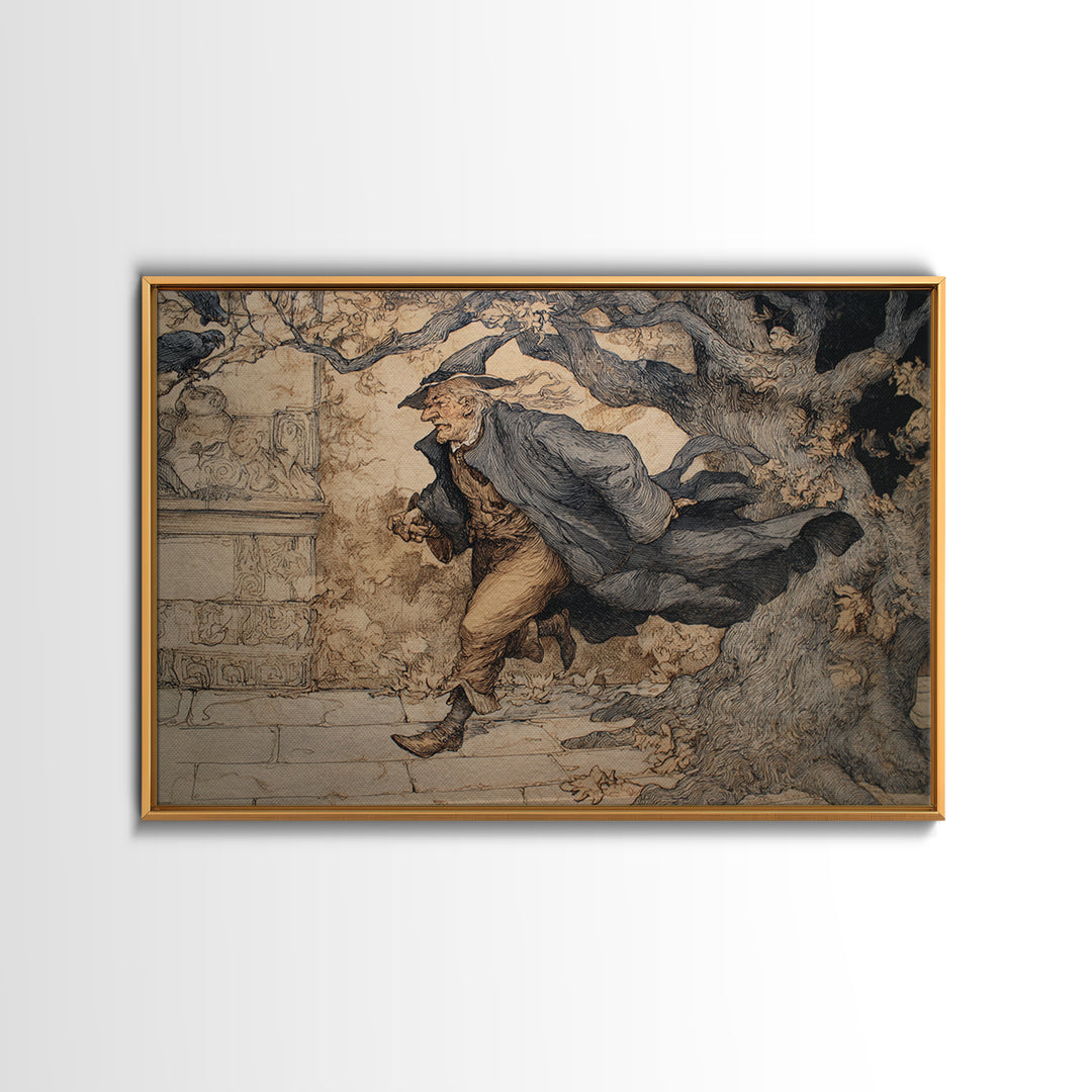 The Town Where Shadows Live, Gothic Storybook Art, Landscape Wall Art, Macabre Wall Art, Framed Canvas Print, Halloween Wall Art