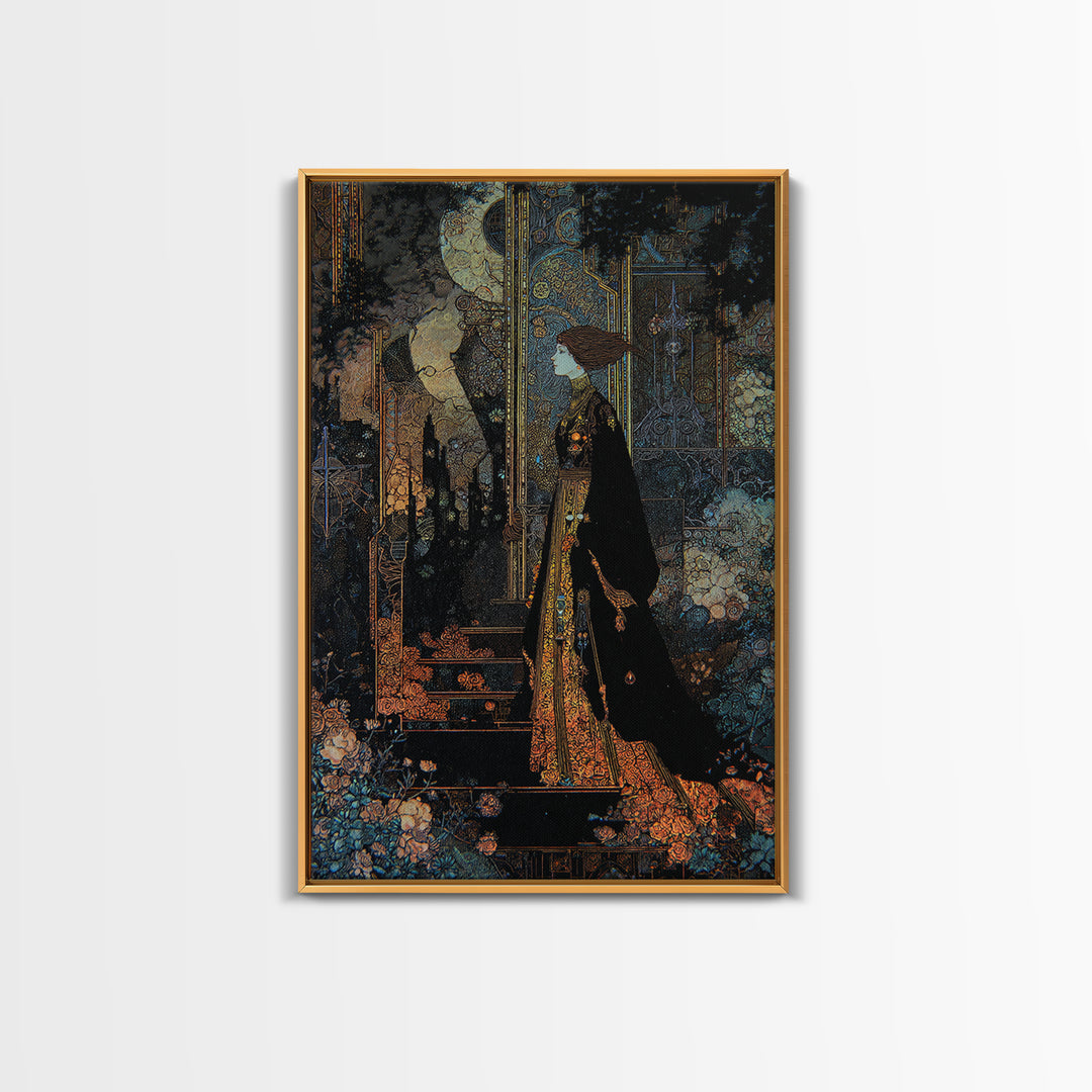 The Town Where Shadows Live, Stained Glass Gothic Art, Vertical Wall Art, Macabre Wall Art, Framed Canvas Print, Halloween Wall Art