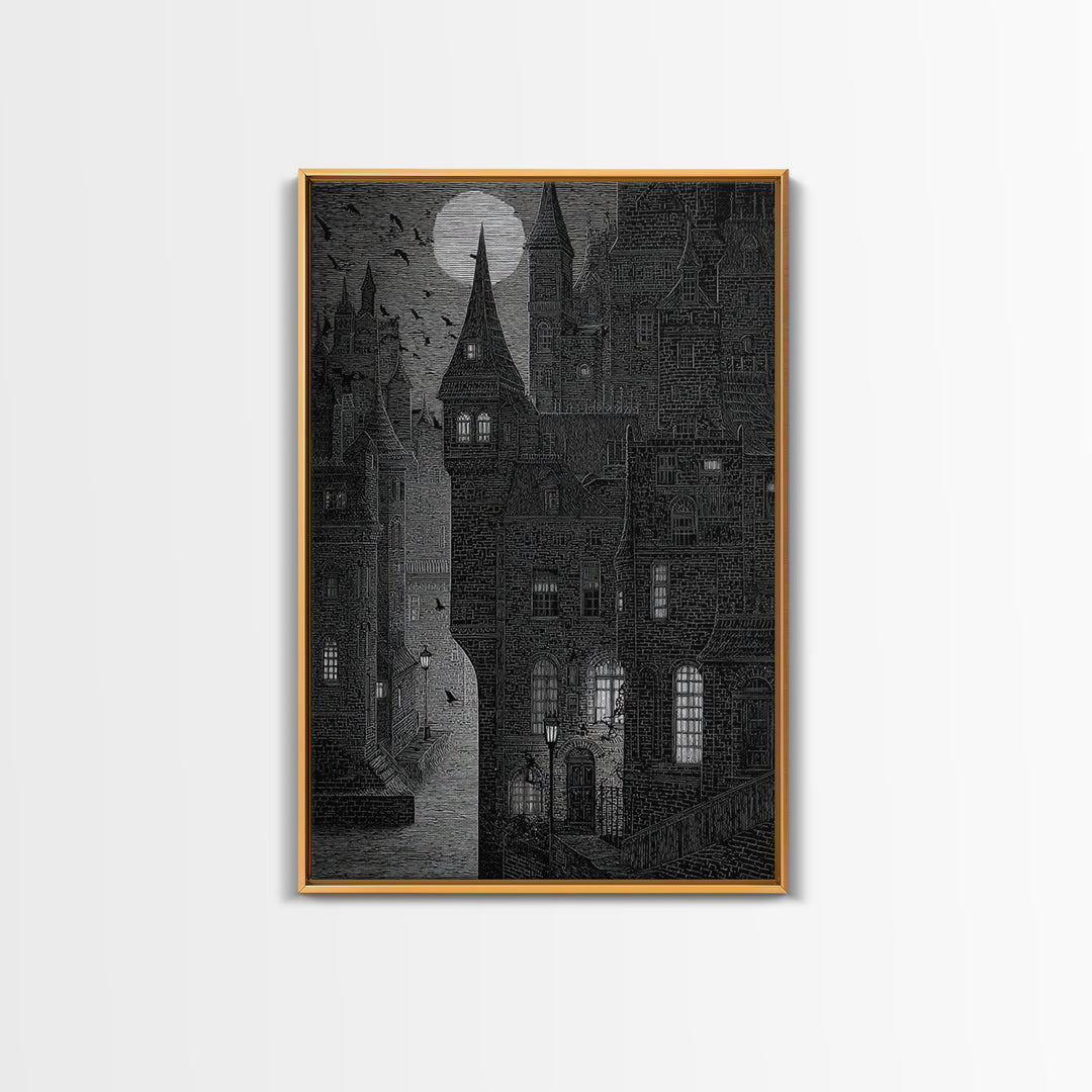 The Town Where Shadows Live, Victorian Macabre Art, Vertical Wall Art, Dark Fantasy Wall Art, Canvas Print, Halloween Wall Art